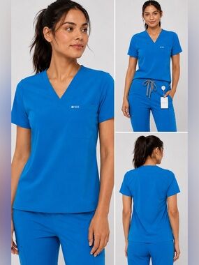 FIGS Catarina One-Pocket Scrub Top Extreme Blue Size Small